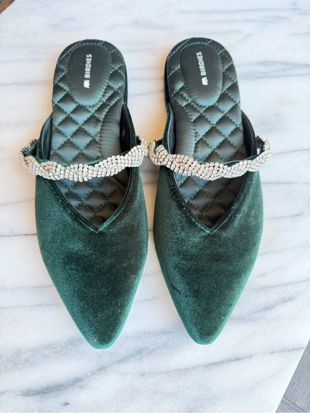 Birdies Starling Emerald Velvet Rhinestone Mule Flats Brand New Size 7 - Picture 3 of 8